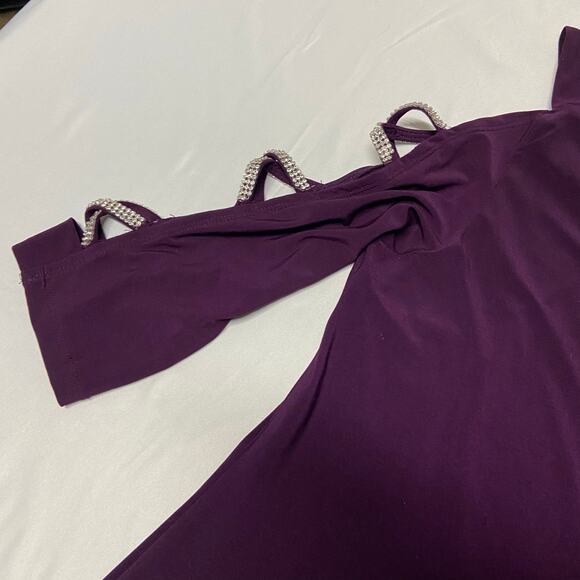 MSK Womens XL Purple Embellished Arm Knee Length Dress Bling Open Sleeves - Picture 4 of 6